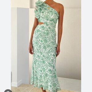 Billy J One-Shoulder Green Floral Dress